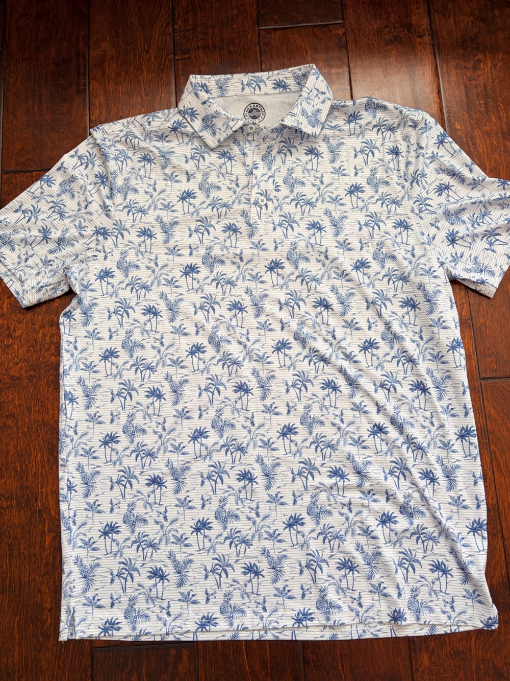 Men's White Polo with Blue Palm Print by